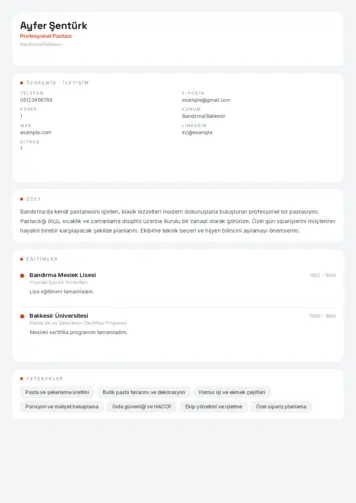 Pastacı Cv Örnekleri cv indir